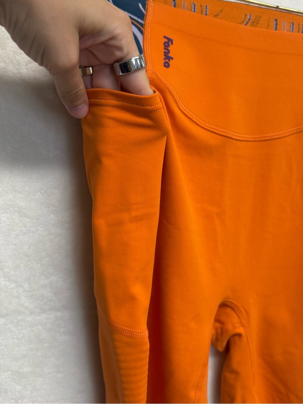 High-Rise Orange Women’s Bike Shorts with Pocket - Picture 4 of 8